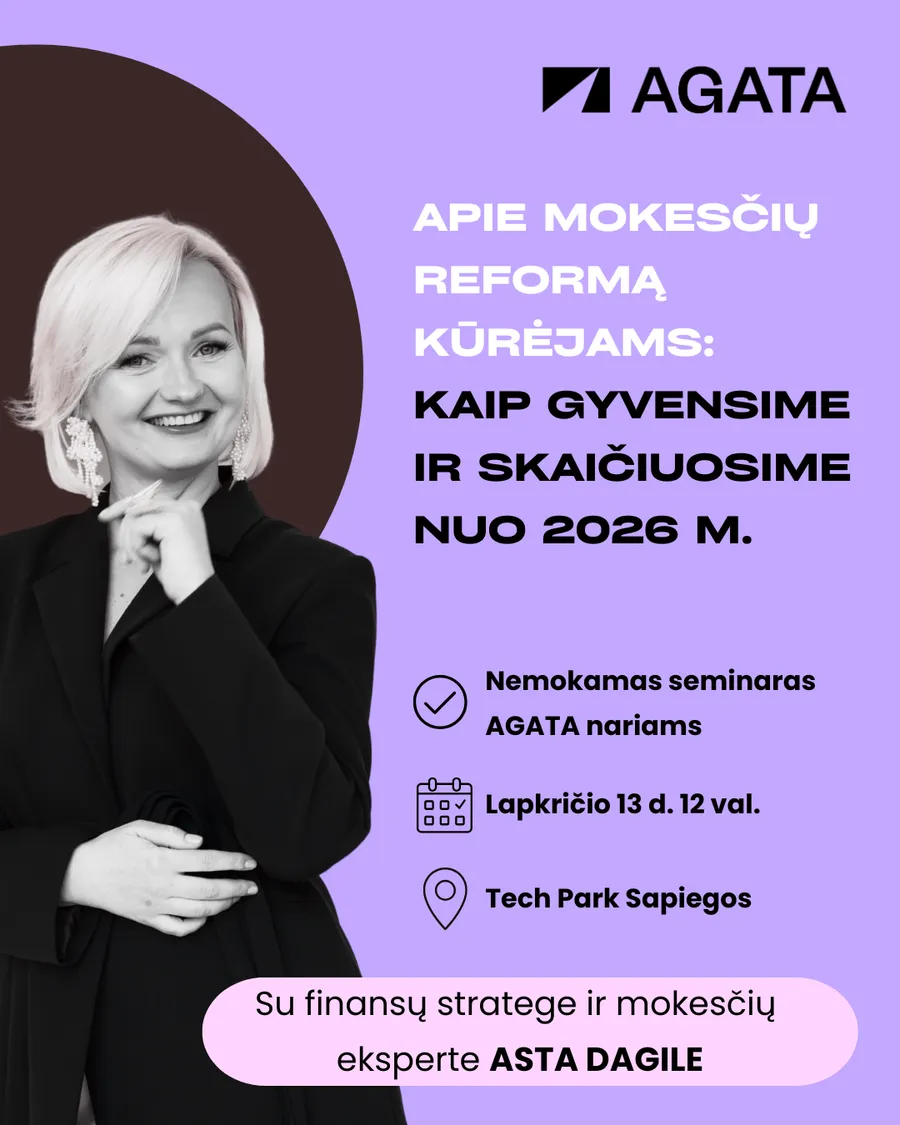 Seminaras AGATA nariams: 2026 m. mokesčių pokyčiai kūrėjams